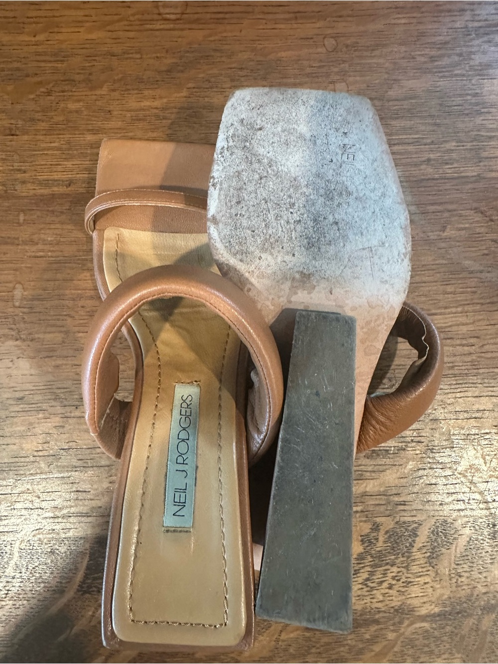 Neil J. Rodgers Minimalist Tan Square-Toe Slide Heels - Picture 7 of 7